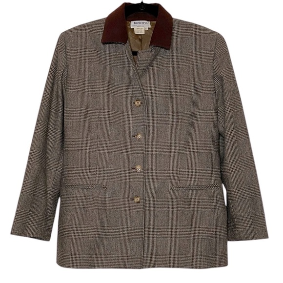 Burberry Women's Barn Jacket Brown Plaid Wool Vintage